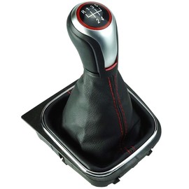 Do!LED Gear Knob Gear Stick Boot 5 Gears Silver Red Ring Red Stitching