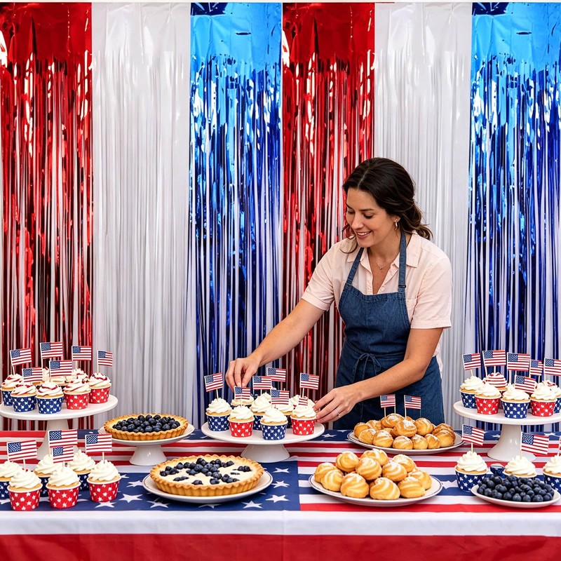 4th of July Foil Fringe Curtains, Red White Blue Streamers