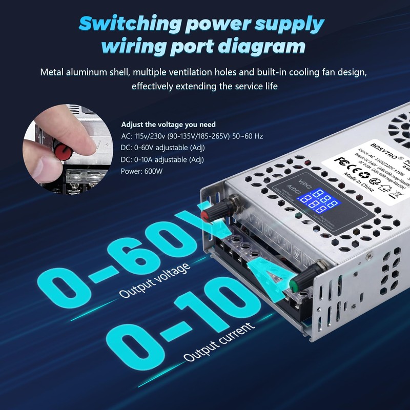 BOSYTRO 48V Adjustable dc Power Supply 600W,Switching Power Supply AC