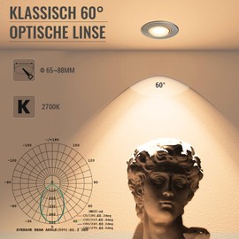 Wondlumi Set of 6 LED Recessed Spotlights, Dimmable, 10 W, Flat, 33 mm, LED Spotlights, 230 V, Round, Brushed Stainless Steel, 2700 K, Warm White, 850 LM for Kitchen