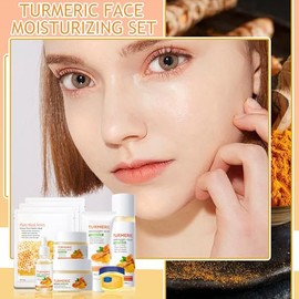 Set Cuidado Facial Cúrcuma Kit Limpiador Tónico Contorno Ojos Sérum Bálsamo Labial Miel Crema Loción Mascarillas Viaje