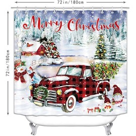 CJWLKJ Merry Christmas Shower Curtains for Bathroom 72 x 72 Red Buffalo Plaid Vintage Truck Tree Winter Snow Snowman Rustic Retro Farmhouse Bathroom Decor