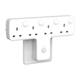 Mscien Multi Plug Adaptor, 4 Way Extension with Independent Switches, UK Built-in Surge Protector, 4 in 1 Wall Socket Extender with 180 Degree Rotation Button
