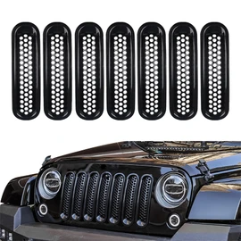 Mearo 7PCS Front Grill Mesh Inserts, Grill Inserts, Clip-on Grille Front Mesh Grille Inserts Compatible with Jeep JK Wrangler & Wrangler Unlimited 2007-2018 Universal for Jeep Wrangler Accessories