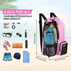 flintronic Swimming Bag, Waterproof Swim Bag Sport Gym Bag, Drawstring Mesh Bags, Large Swim String Backpack with Wet & Dry Compartment, Swimming Equipment Bag for Men Women Beach, Gym, Sport, Rose