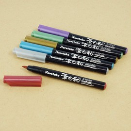 Kuretake CBK-55ME/6V Fude Biyori Water-Based Brush-Style Pen, Metallic, 6 Colors