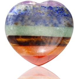 Natural Amethyst Carved Thumb Worry Stone Thumb Anxiety Stones Crystal Pocket Palm Stones Stress Relief Reiki Healing Meditation (D-Heart-Shaped Seven-Color Stone)