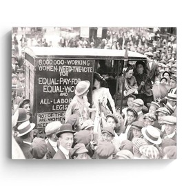 B.B.F MAKE Canvas Print 'Equal Pay for Equal Work' Wall Art Women Protest March Canvas Feminist Picture Framed Wall Decor, Retro Historic Black and White Photography Decor for Living Room, 11x14inch