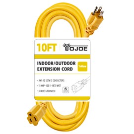 YOJOE 10/3 Yellow Outdoor Extension Cord 10 ft - Heavy Duty 10 Gauge Extension Cord SJTW 3 Prong Waterproof for Outdoor Decorations Gardening, Lighting, Camping, High Power Appliances, UL Listed