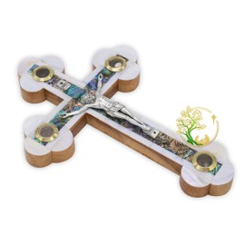 Decorative cross for wall handmade with mother of pearl in the Holy Land - olive wood Catholic wooden cross - Holds Soil, Flowers, Incense & stones. Made by Christian craftsmen A perfect home decor