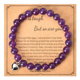 Amethyst Healing Bracelet for Women Anxiety and Stress Relief Items Inspirational Birthday Gifts for Teen Girls Crystal Beads Bracelet Sets for BFF Christmas Graduation Gift for Daughter Niece Wife