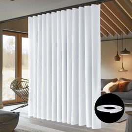 RoomDarkning Room Divider Curtains with Ceiling Track, 95% Blackout Heavy Track Ceiling Curtains Noise Reduction Privacy Curtain Track System Kits, 8.3 ft Wide x 8 ft Tall, White, 1 Panel