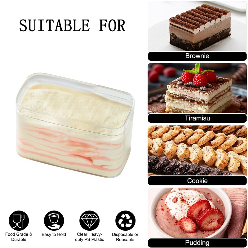 Plastic Dessert Cups with Lids and Sporks,Stickers,Tiramisu Containers,Cookie Containers,Clear Food