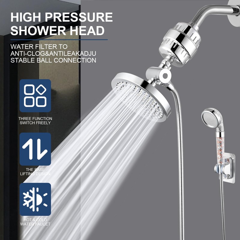 Eolax Filtered Rain Shower Head, 6″ Round Showerhead and 3