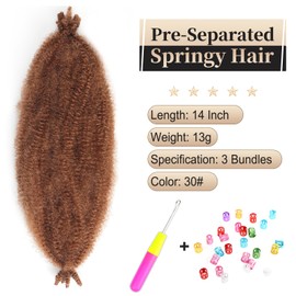 Alaleibaby Marley Hair 3 Packs Marley Twist Hair Afro Kinky Marley Braiding Hair 14 Inch Pre-Separated Springy Twist Hair Natural Black Marley Twist Crochet Braiding Hair