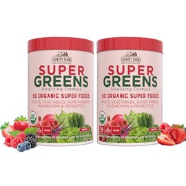 COUNTRY FARMS Super Greens Berry Flavor, 50 Organic Foods, USDA Drink Mix, Multicolor, Multi, 40 Servings, 21 Oz, 2 Pack