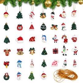 ADERTOS 39 PCS Christmas Miniature Ornament Mini Christmas Tree Hanging Decorations Tiny Christmas Resin Embellishments with Strings for Small Tree Xmas Pendants Crafts - Santa Claus Snowman Bells Elk