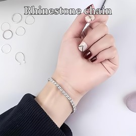 AFCJLTO Women's Tennis Bracelet, Silver, Diamond Bracelet, Women's Bracelet, Cubic Zirconia, Glitter Bracelet, Women's Rhinestone Bracelet for Women, Girls, Wife, Mother, Jewellery Gift