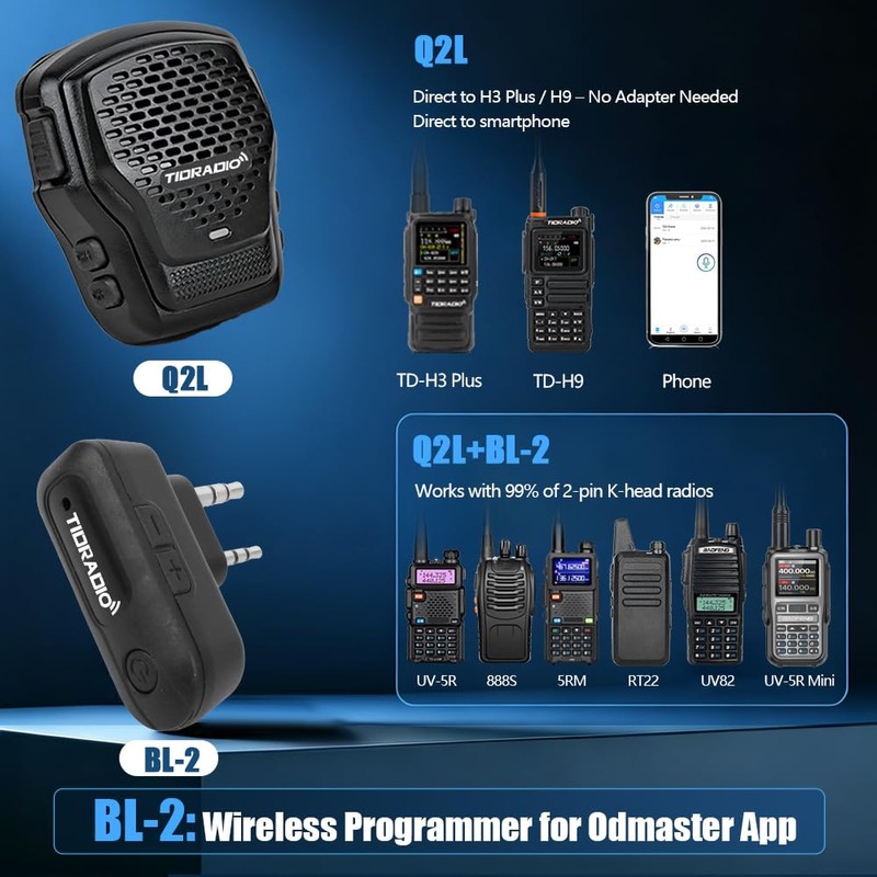 TIDRADIO Wireless Speaker Mic with Programmer Adapter,for 2-Pin K-Port GMRS/Ham