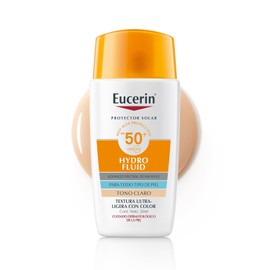 Eucerin Sun Face Hydro-Fluid FPS 50 + Tono Claro 50ml Protector Solar Facial con Color, textura ligera, suave y refrescante. Rápida absorción sin sensación grasosa o pegajosa.