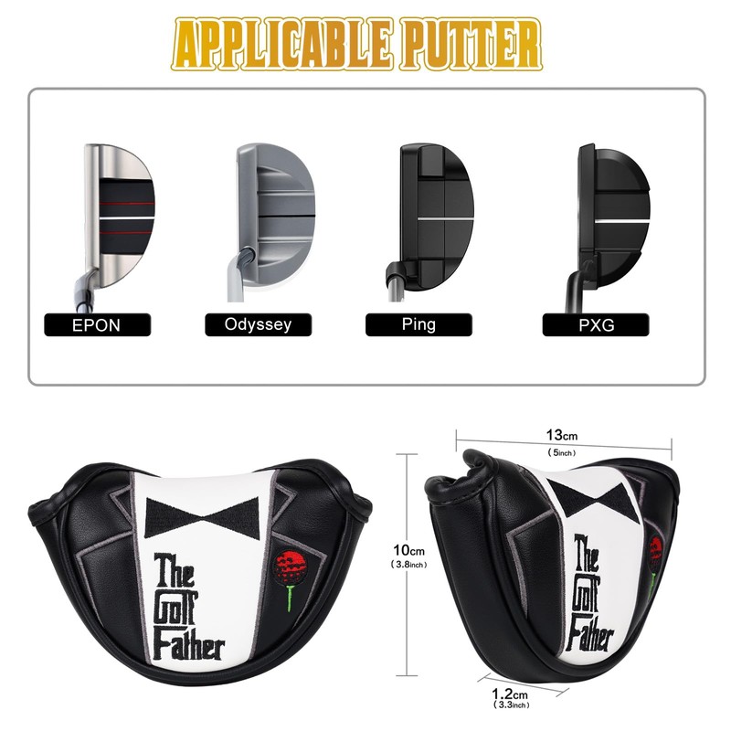 Golf Mid Half Mallet Putter Cover Magnetic Heel-Shaft Club Headcover