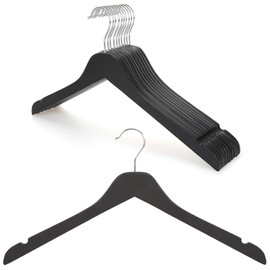 Topia Hanger Black Wooden Hangers, 0.28-inch Slim Wood Clothes Hanger with Flat Design and Smooth Notches, Lightweight Space Saving Hangers for Shirt, Coat, Camisole, 10 Pack-Matte Black, CT29B