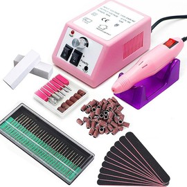 20000RPM Nail Set Drill Machine Electric Manicure Milling Cutter Kit For Gel Polish 4/8/10 Set- Low Noise, Manicure Tool Salon Nail Art Professional Manicure Tools With Square Polishing File & Ceramic Polishing & Sanding Bands Nail File:_Pink-8-in-1 Set