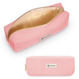 FINPAC Pencil Case, Corduroy Fabric Pencil Case, Large Capacity School Pencil Case, Wide Opening Pencil Case, Pencil Case for School, Office, pink, Practical