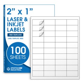 2" X 1" Matte White Printable Labels Compatible with Inkjet and Laser Printers - 100 Sheets, 4000 Total Paper Stickers for UPC and EAN Barcodes, Addresses, Mailing - Spartan Industrial