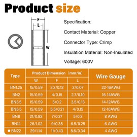 JTAREA 4 AWG Butt Connectors Uninsulated Set with Heat Shrink Tube Non-Insulated Butt Connectors Butt Connectors Crimp Connector 25 mm² Cable Crimp Connection for Automobile Boats (Pack of 10)