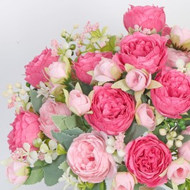 SOMYTING Artificial Peony Flower, Silk Peonies Bouquet Fake Flowers Faux Floral Arrangements Dining Table Centerpieces for Home Kitchen Bridal Wedding Party Decor (Rose Pink, 4PCS)