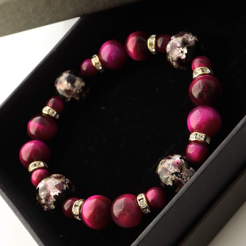 Gold Stone Luminous Firefly Glass Pink Bracelet, Okinawa, Souvenir, Power