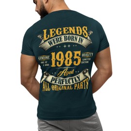 40th Birthday Shirt for Men, Legends were Born in 1985, Vintage 40 Years Old T-Shirt, Left Chest & Full Back Print Navy Heather Large