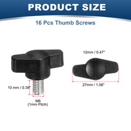 YELARXI Z- Shaped Thumb Screws 304 Stainless Steel Tee Wing Knobs Screws Clamping t Head, M6 x 10mm Thread Fit for Replace Hand Tightening Knob Supply - Z Type (16 Pack, Black)