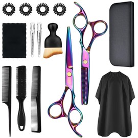 NEARPOW Tijeras de Peluquería Profesional, 15PzsTijeras Barberia, Juego de Tijeras de Pelo de Acero Inoxidable con Capa de Barbero y Peine, Tijeras para Cabello con Bolsa de Almacenamiento para Hogar