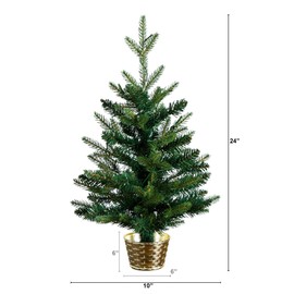 Nearly Natural 2ft Pre-Lit Artificial Classic Christmas Tree with 35 Warm White LED Lights in Gold Planter