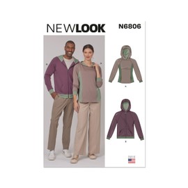 New Look UN6806A Unisex Fitted Hoodies Sewing Pattern Packet, Design Code N6806, Sizes S-M-L-XL-XXL