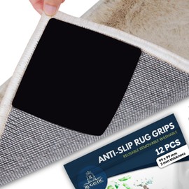 Rug Gripper Pad 12 Pcs - Washable & Reusable Rug Grippers for Laminate Floor - Anti Slip Rug Underlay - Suitable Carpet Grippers for Marble, Wooden Floors & More