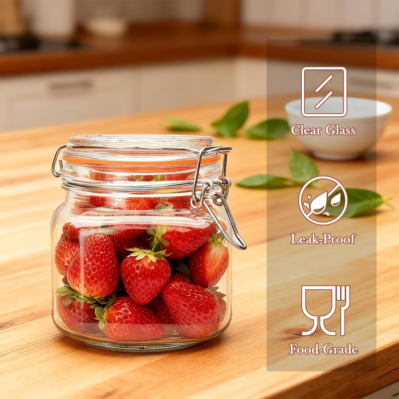 Encheng 25 oz Glass Jars With Airtight Lids And Leak