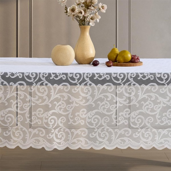 HLC.ME Scroll Lace Fabric Tablecloth, Lace Fabric Table Cloth for