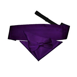 DQT Plain Satin Men's Formal Casual Wedding Pre-Tied Bow Tie Pocket Square & Classic Cummerbund - Purple
