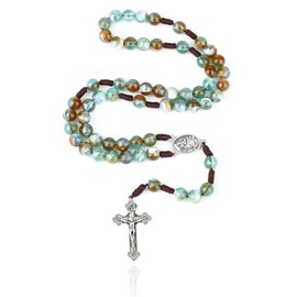 Cosmeria Catholic Rosary Necklace 55cm Handmade Resin Bead Size 0.8cm With Cross and Mary Medal Green, Resin