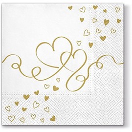 20 Napkins Golden Hearts Wedding Love 33 x 33 cm