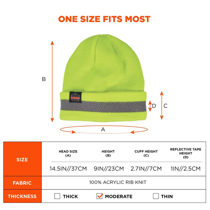 Ergodyne Standard Reflective Winter Hat, Lime