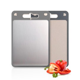 Cutting Board Double Sided,Stainless Steel Cutting Board for Kitchen, Food-Grade, Stainless Steel and Wheat Straw PP, Easy to Clean Large Cutting Board (Medium)
