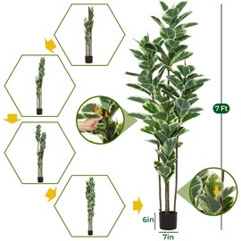 VIAGDO Artificial Rubber Tree Plant 7ft Tall Faux Rubber Plant with Pot Faux Plants Indoor Artificial House Floor Plants Outdoor Fake Rubber Trees for Living Room Office Decor Housewarming Gift