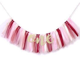 WAOUH Tutú One Banner para primer cumpleaños, pancarta de trona alta para decoración de primer cumpleaños, accesorio para fotos de tartas, guirnalda de tul (rosa)