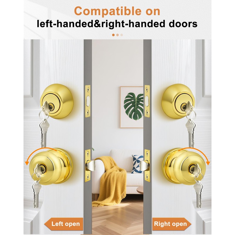Probrico Door Knob and Single Cylinder Deadbolt Lock Set, Polished