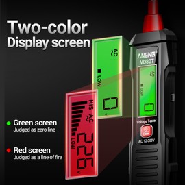 ANENG VD807 Non Contact Voltage Tester,Electrical Tester Pen, Range AC Voltage,Light Bulb Tester Tools with LCD Display,Flashlight,Pocket-Sized Pen Detector,Buzzer Alarm,Wire Breakpoint Finder,Black