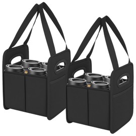 Foyego 2 Pack Drink Carrier with Handle, Reusable 4 Cup Carriers for Drinks, Portable Foldable Insulated Coffee Cup Drink Holder for Delivery and Caddy